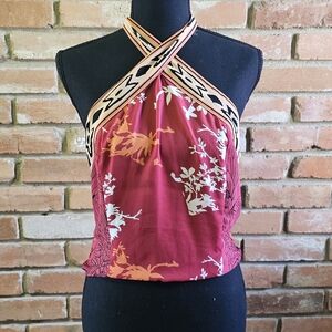 Boho Floral Halter Top with Smocked Back